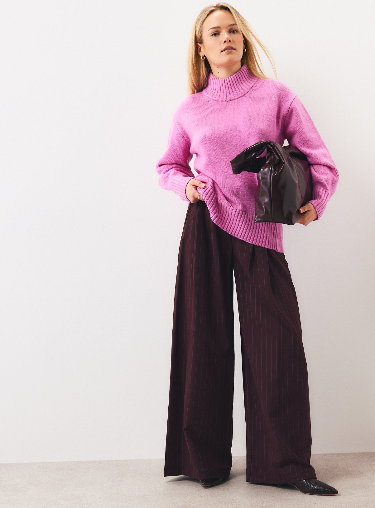 Dark Red Pinstripe Palazzo Trousers 12L - Image 2 thumbnail